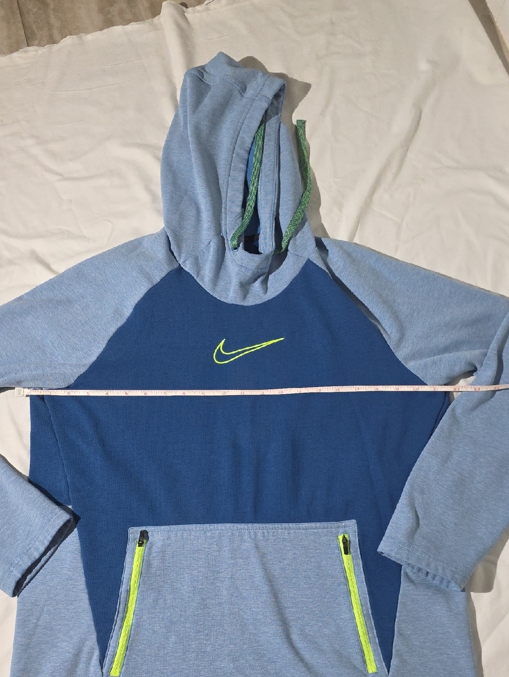 Nike Therma Fit Men's Two-Tone Blue Pullover Hoodie with Neon Trim Size L - Picture 10 of 13